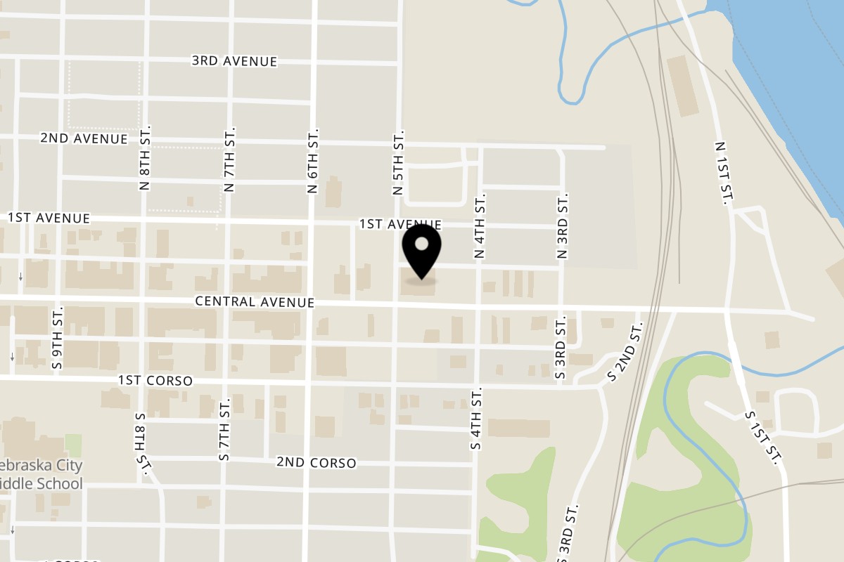 Map showing the location of Little Ted's Pub & Grill Nebraska City on 416 Central Ave in Nebraska City